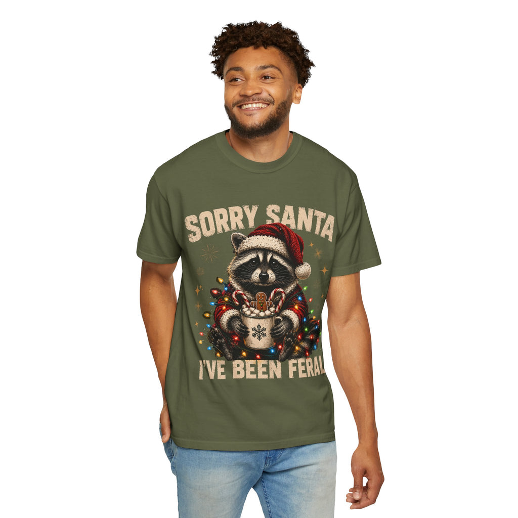 Sorry Santa I've Been Feral Cute Raccoon Christmas T-Shirt - Funny Racoon Tee
