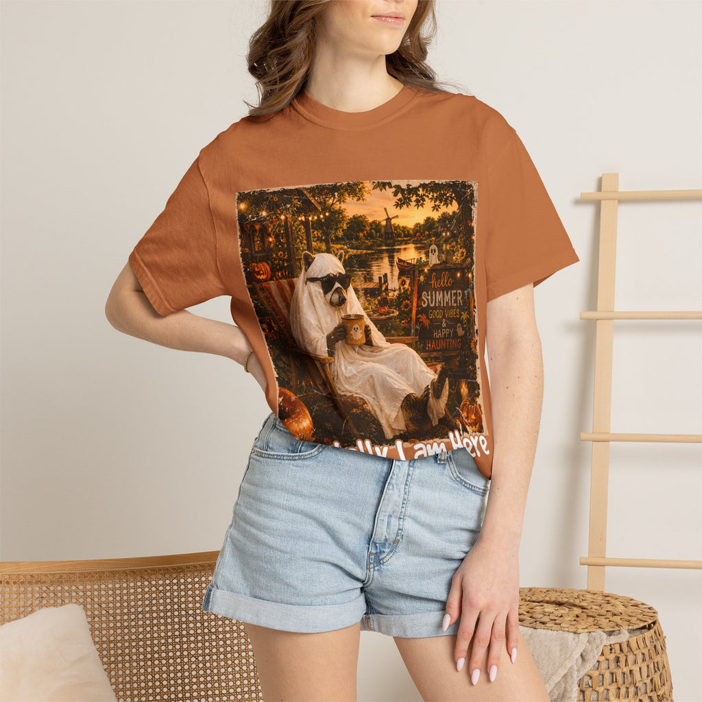 Mentally I Am Here Beach Racoon T-Shirt - Ghost Racoon Summerween Tee