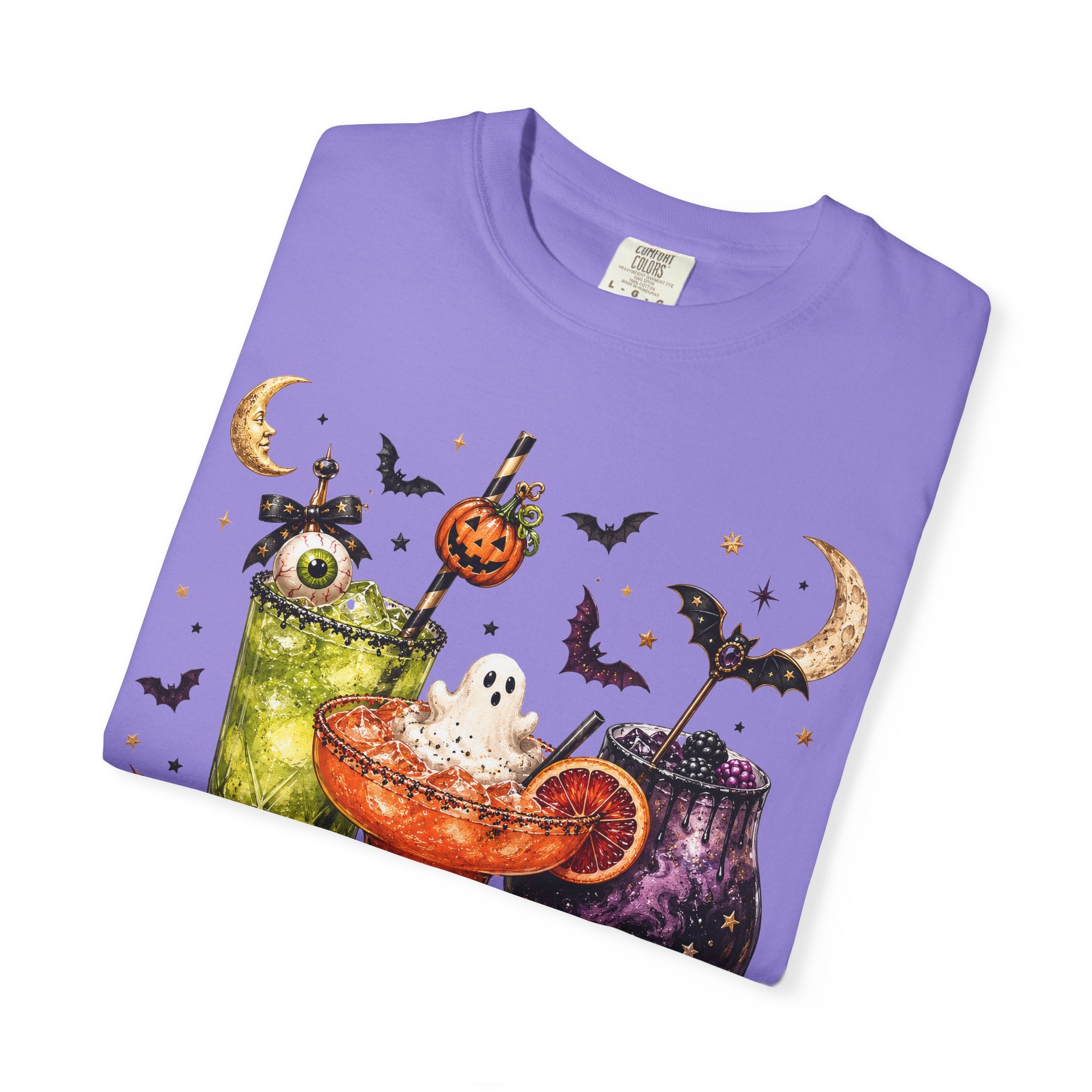 Halloween Cocktail T-Shirt — Spooky Drinks, Cute Bats & Pumpkins. Midnight Eye, LLC