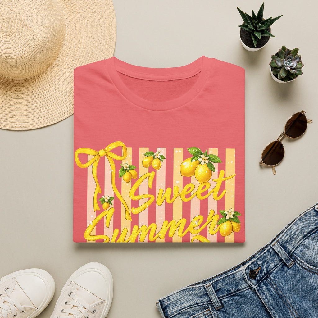 Sweet Summer Lemon Striped T-Shirt - Cute Bows Colorful Summer T-Shirt. Midnight Eye, LLC
