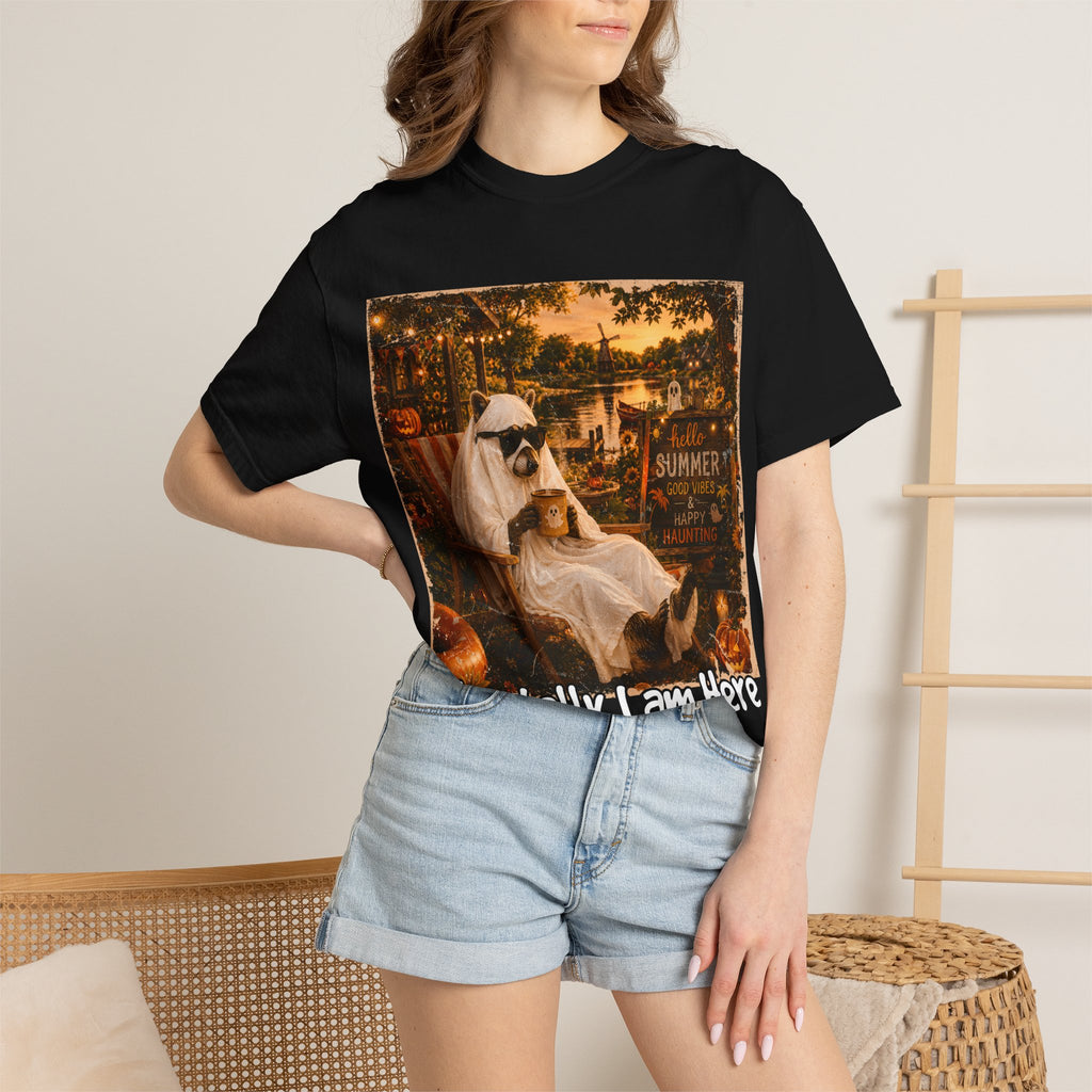Mentally I Am Here Beach Racoon T-Shirt - Ghost Racoon Summerween Tee