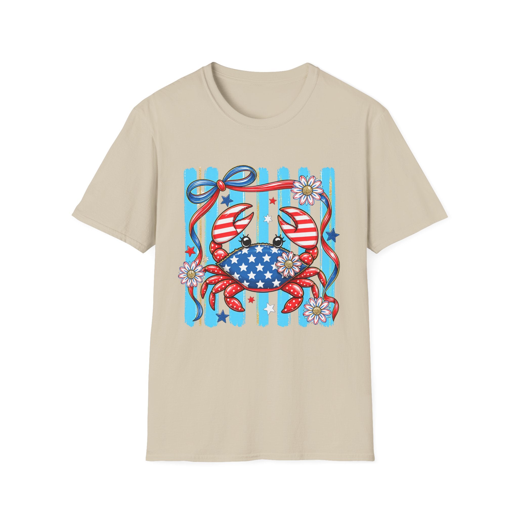 Patriotic Crab T-Shirt — American Flag Red White Blue Beach Tee Patriotic Crab T-Shirt — Preppy Cute and Funny Crab Tee. Midnight Eye, LLC.