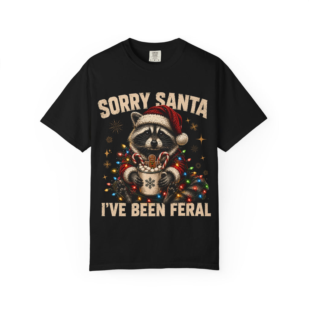 Sorry Santa I've Been Feral Cute Raccoon Christmas T-Shirt - Funny Racoon Tee