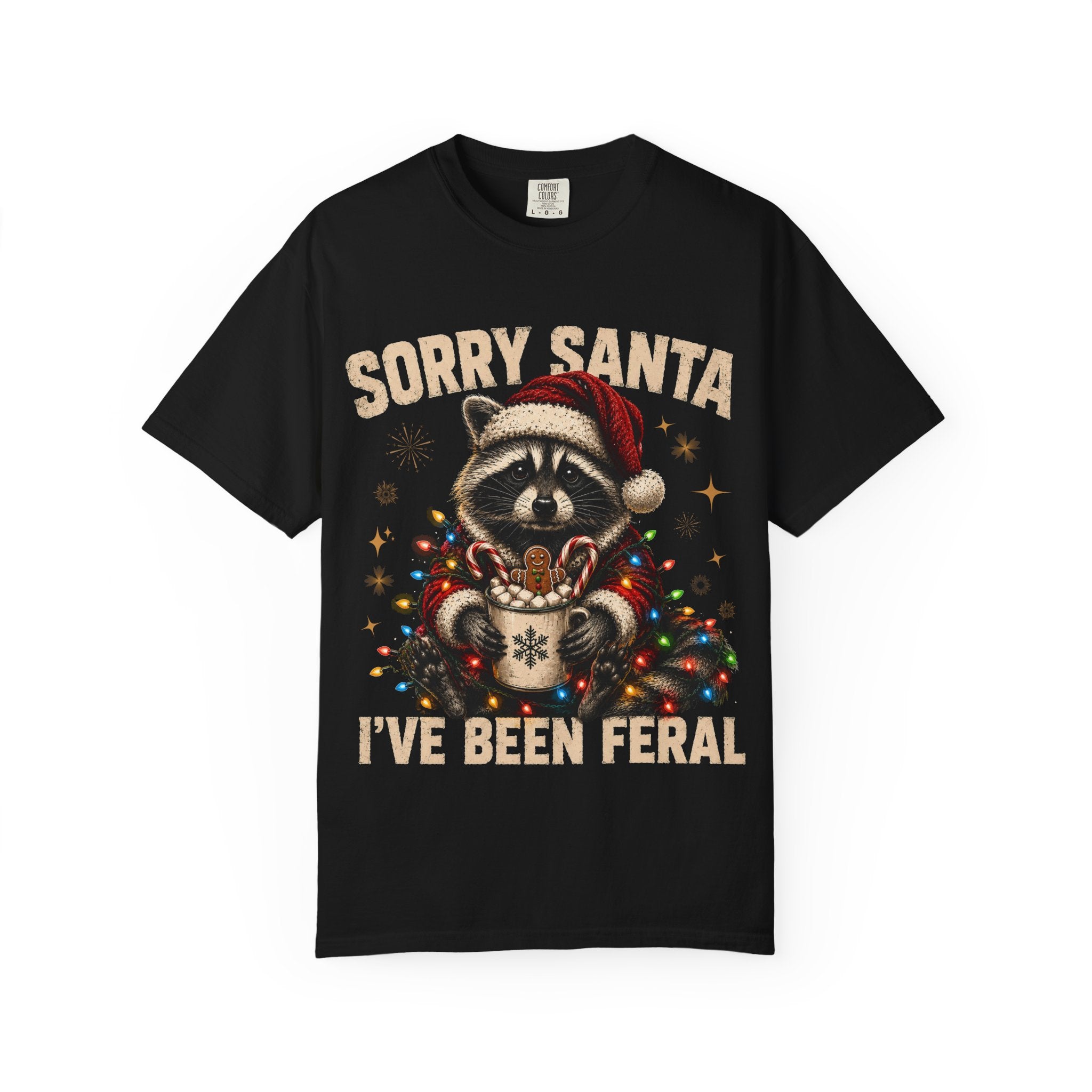 Sorry Santa I've Been Feral Cute Raccoon Christmas T-Shirt - Funny Racoon Tee