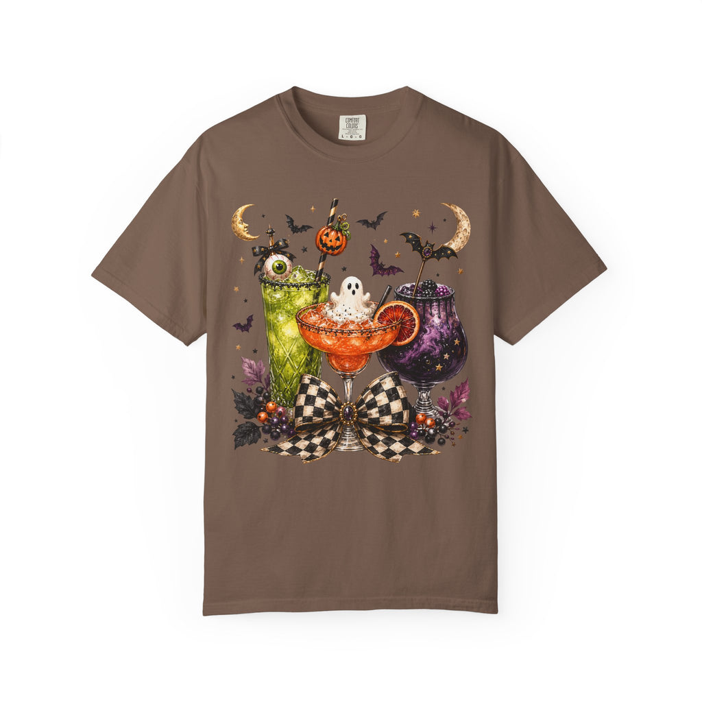 Halloween Cocktail T-Shirt — Spooky Drinks, Cute Bats & Pumpkins. Midnight Eye, LLC