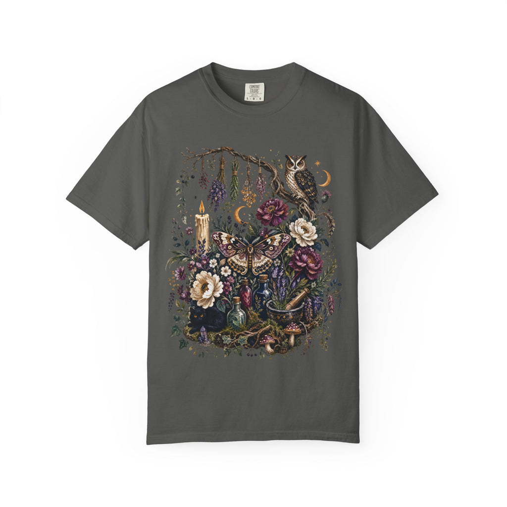 Mystical Forest Owl T-Shirt — Botanical Witchy Moonlight Art Tee, Midnight Eye, LLC