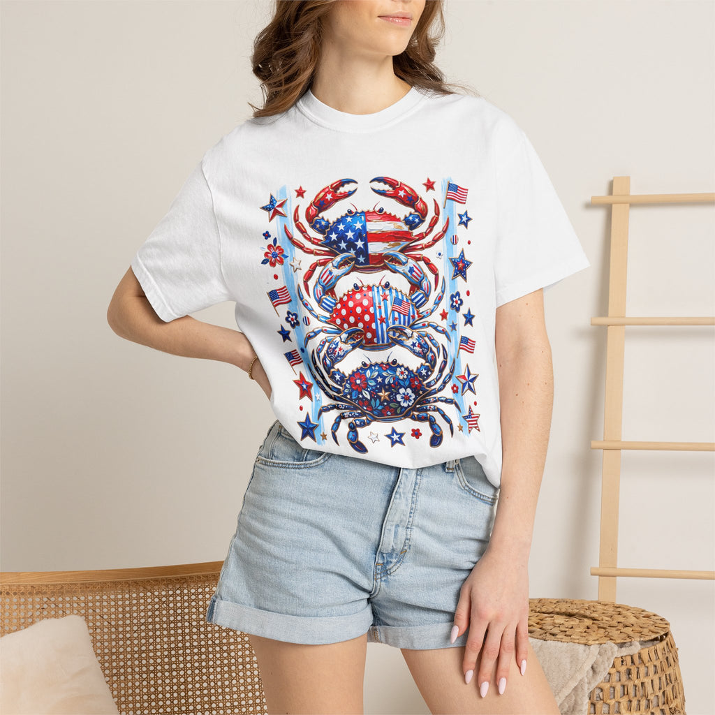 Patriotic Crab T-Shirt — Red White Blue Fourth of July Tee - Faux Brushstroke Graphic Tee