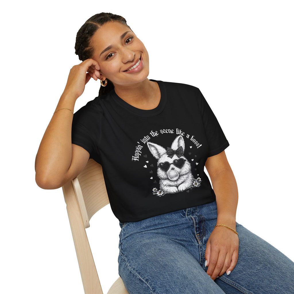 Retro Goth Bunny T‑Shirt — Vintage Monochrome Gothic Tee - Dark Aesthetic T-Shirt - Midnight Eye, LLC