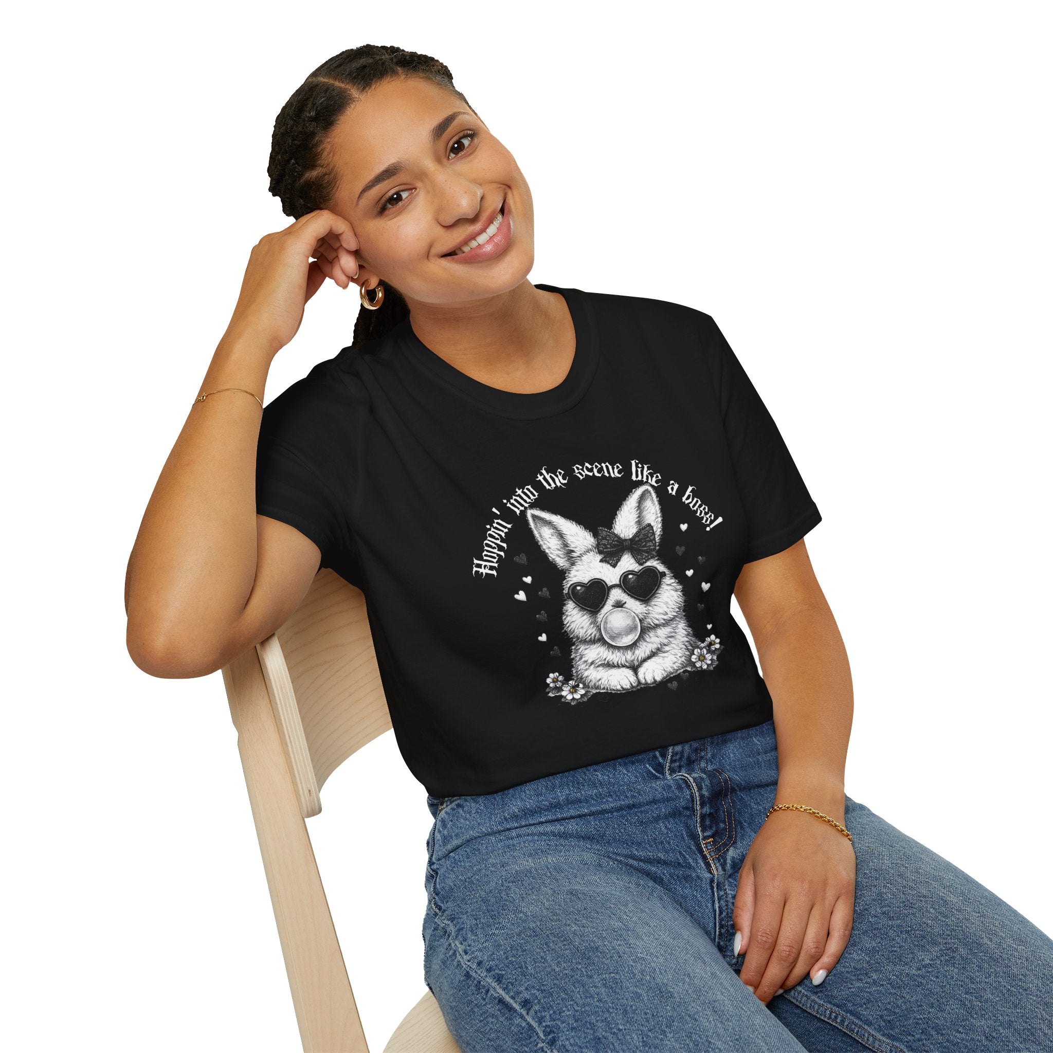Retro Goth Bunny T‑Shirt — Vintage Monochrome Gothic Tee - Dark Aesthetic T-Shirt - Midnight Eye, LLC