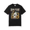 Boo Haw Ghost Tee — Sunflower Halloween T-Shirt - Spooky Western Tee. Midnight Eye LLC.