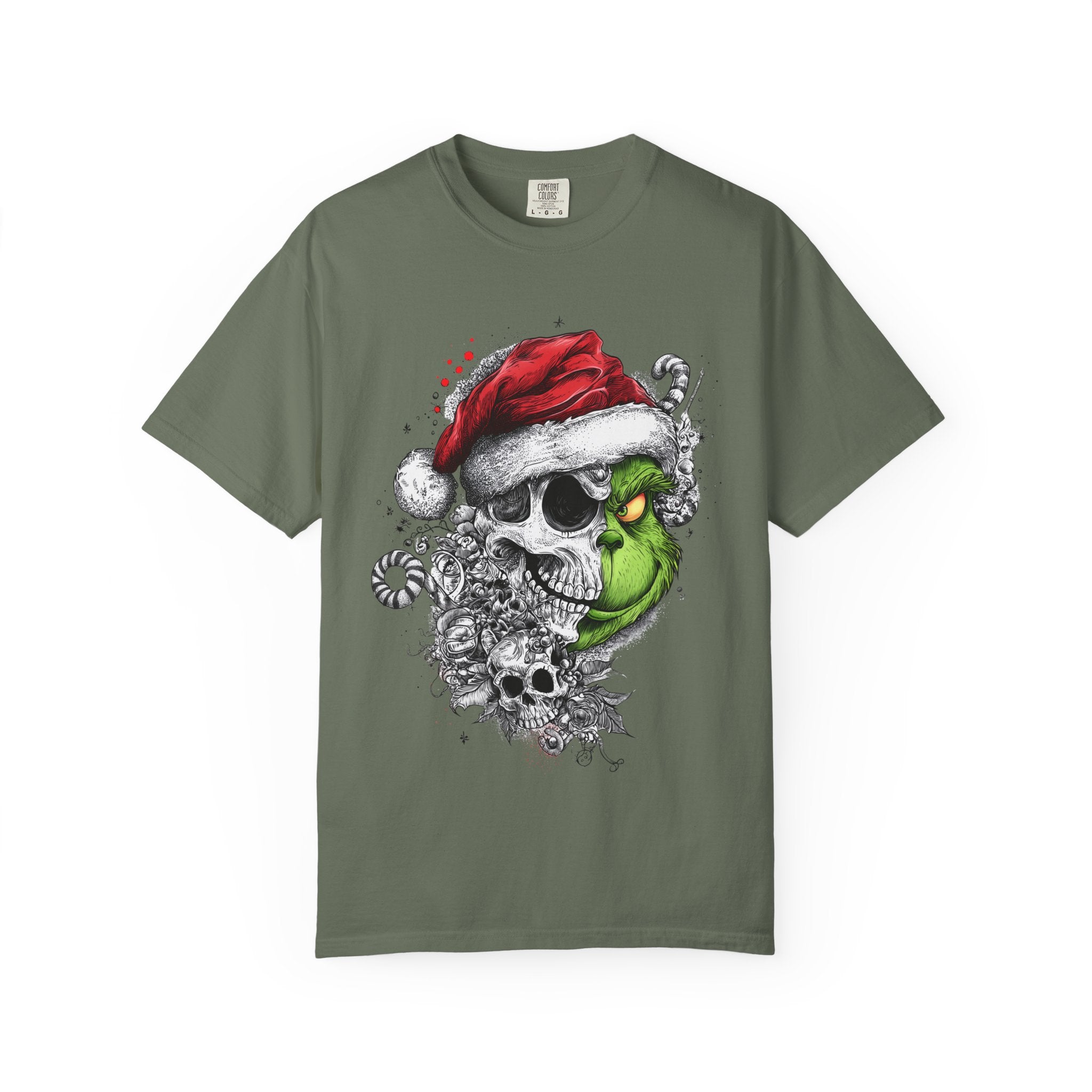 Skull & Grinch Inspired Santa T-Shirt — Edgy Gothic Christmas Graphic Tee