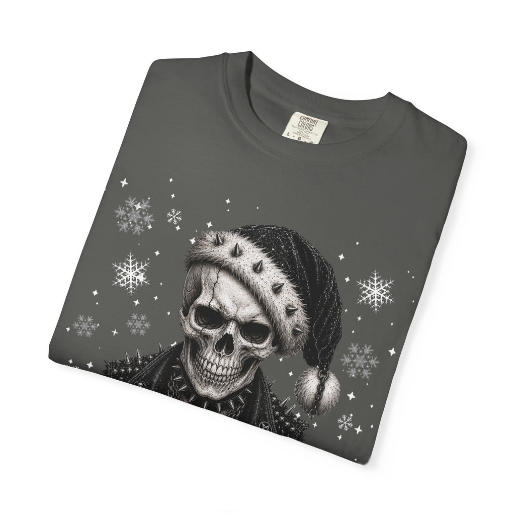 Skull with Santa Hat “Always Naughty” T-Shirt - Alternative & Gothic Christmas Tee
