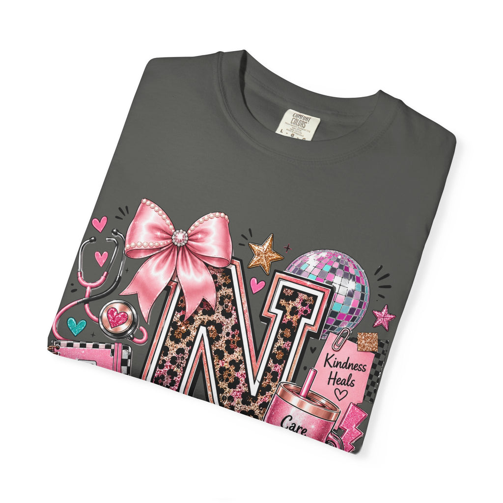 Nurse Initial 'N' Graphic T-Shirt — Pink Medical Icons Design
