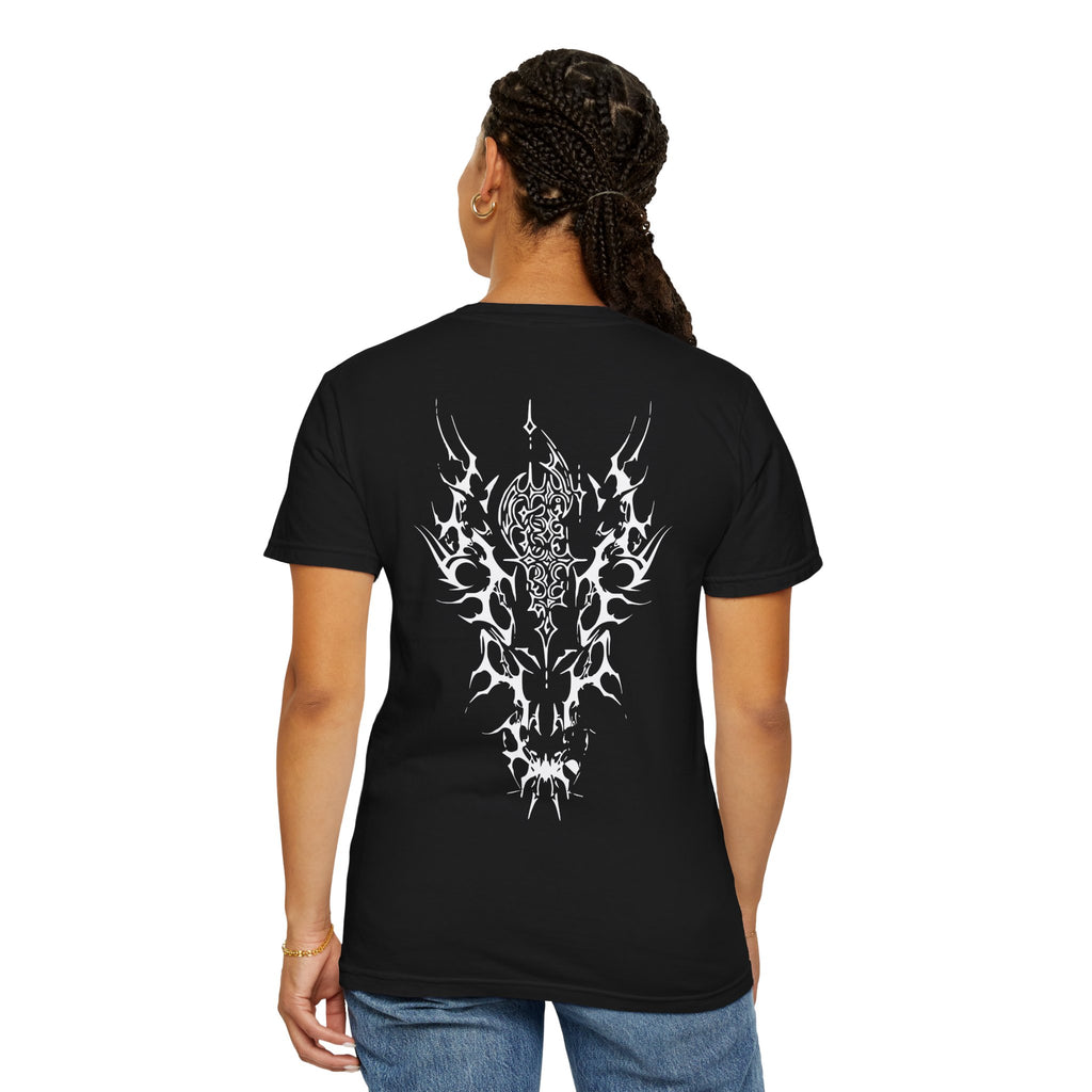Hard Techno Rave T-Shirt - Punk Font & Cybersigilism Dragn Head. Midnight Eye, LLC