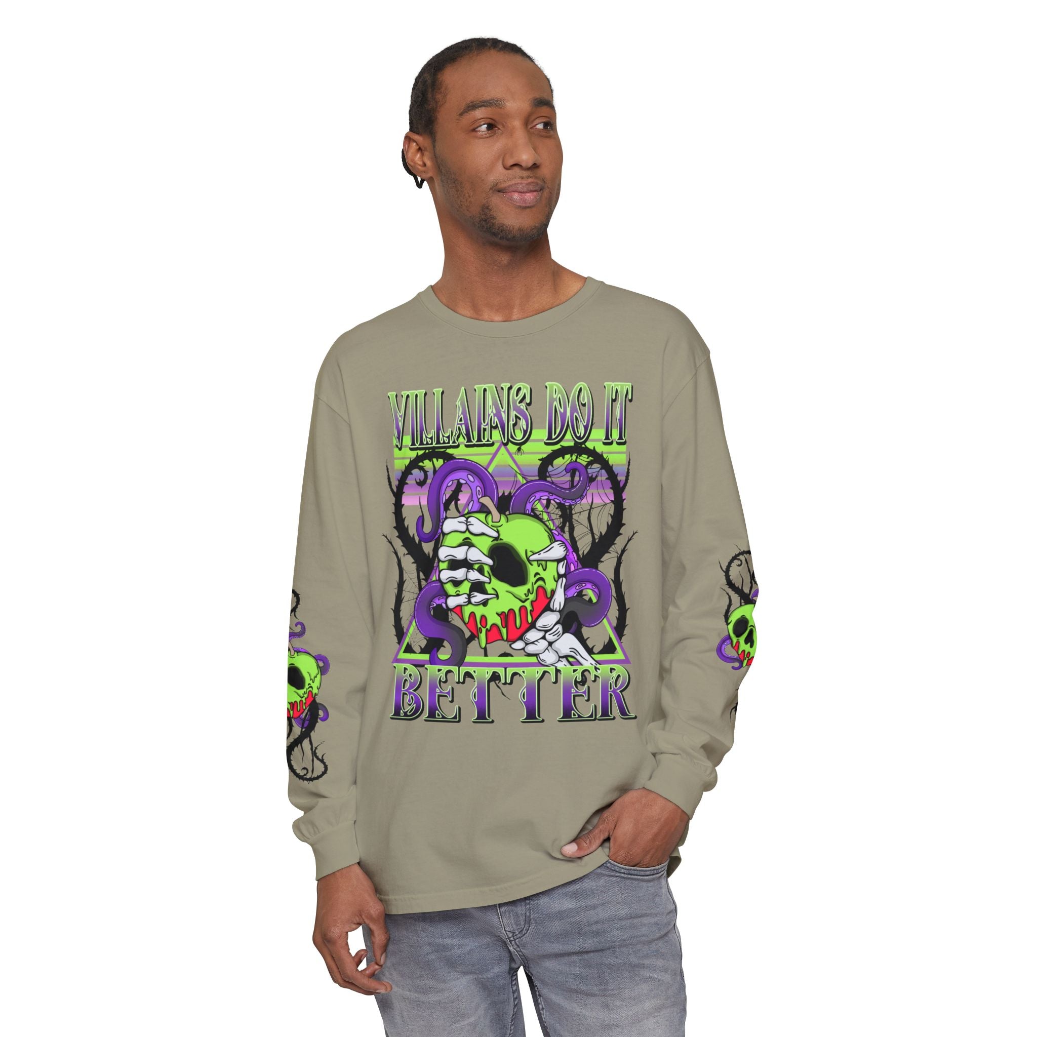 Villains Do It Better Long Sleeve Tee - Halloween Villains Graphic T-Shirt. Midnight Eye, LLC