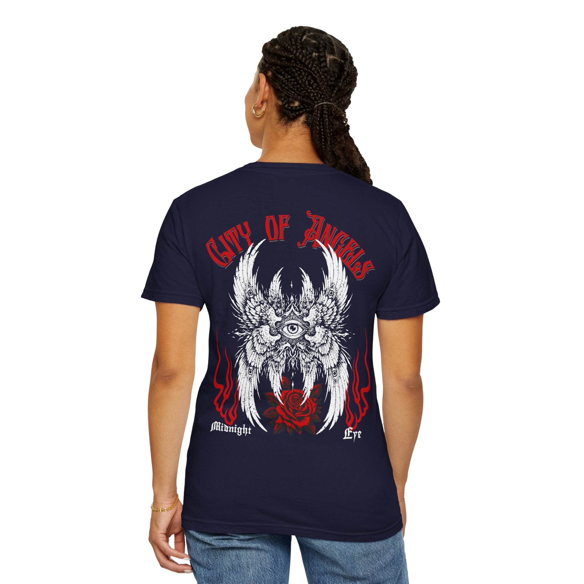 Winged-Eye Graphic Tee — Third Eye Rock Band Shirt - Streetwear Tee - Gothic Red Rose T-Shirt. Midnight Eye, LLC