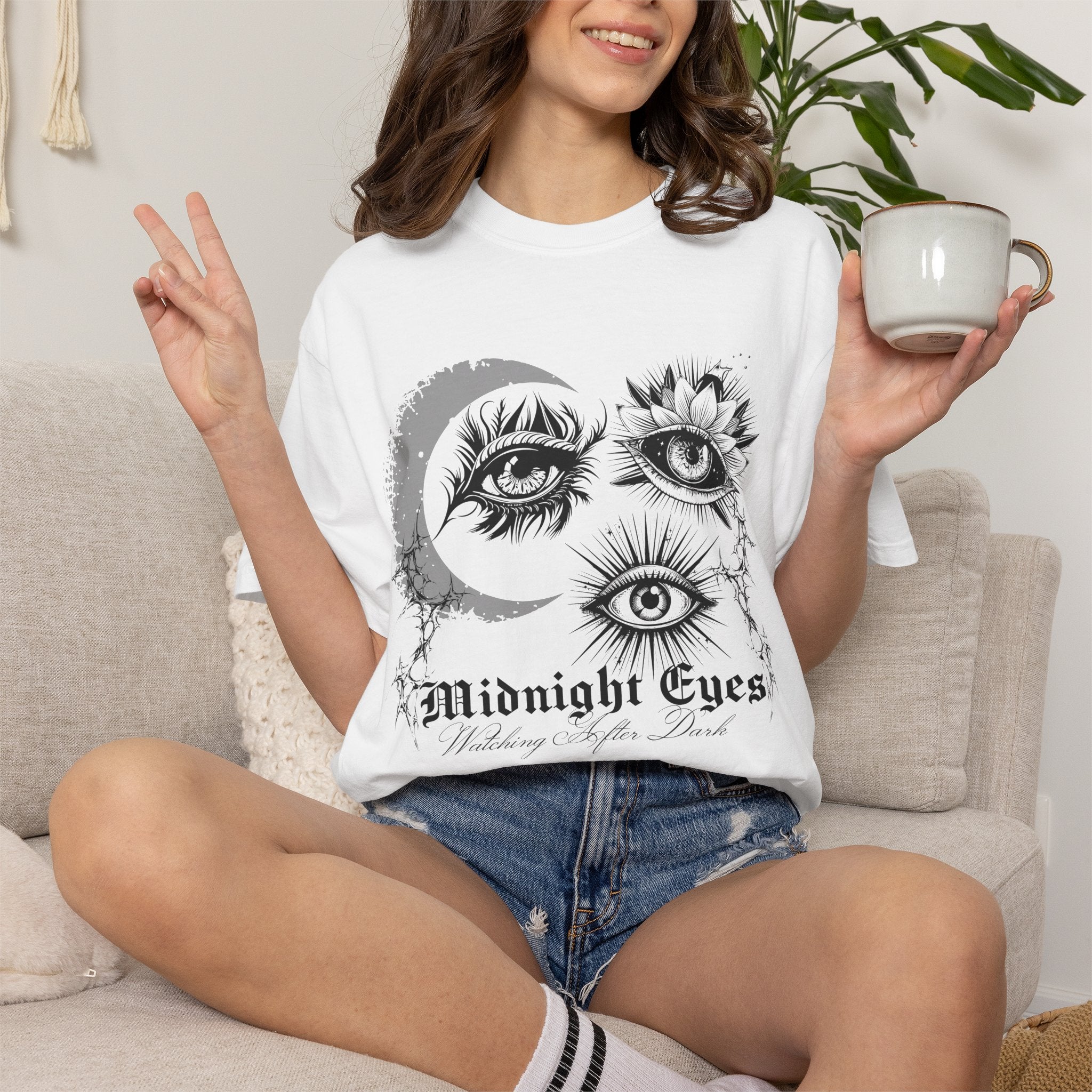 Midnight Eyes Graphic T-Shirt — Moon, Sun & Mystic Eye Illustration
