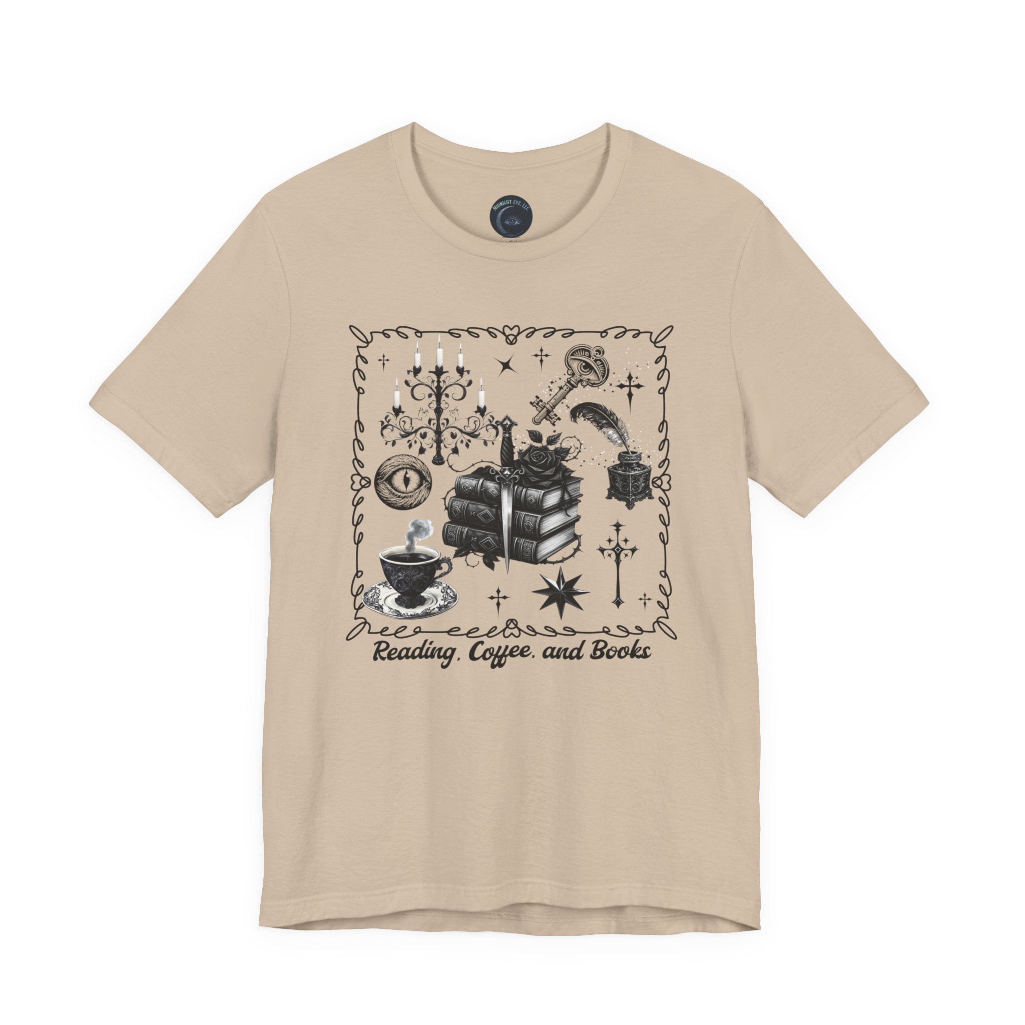 Mystic Reading Tee — "Reading and Mystery Books" Graphic T-Shirt. Midnight Eye