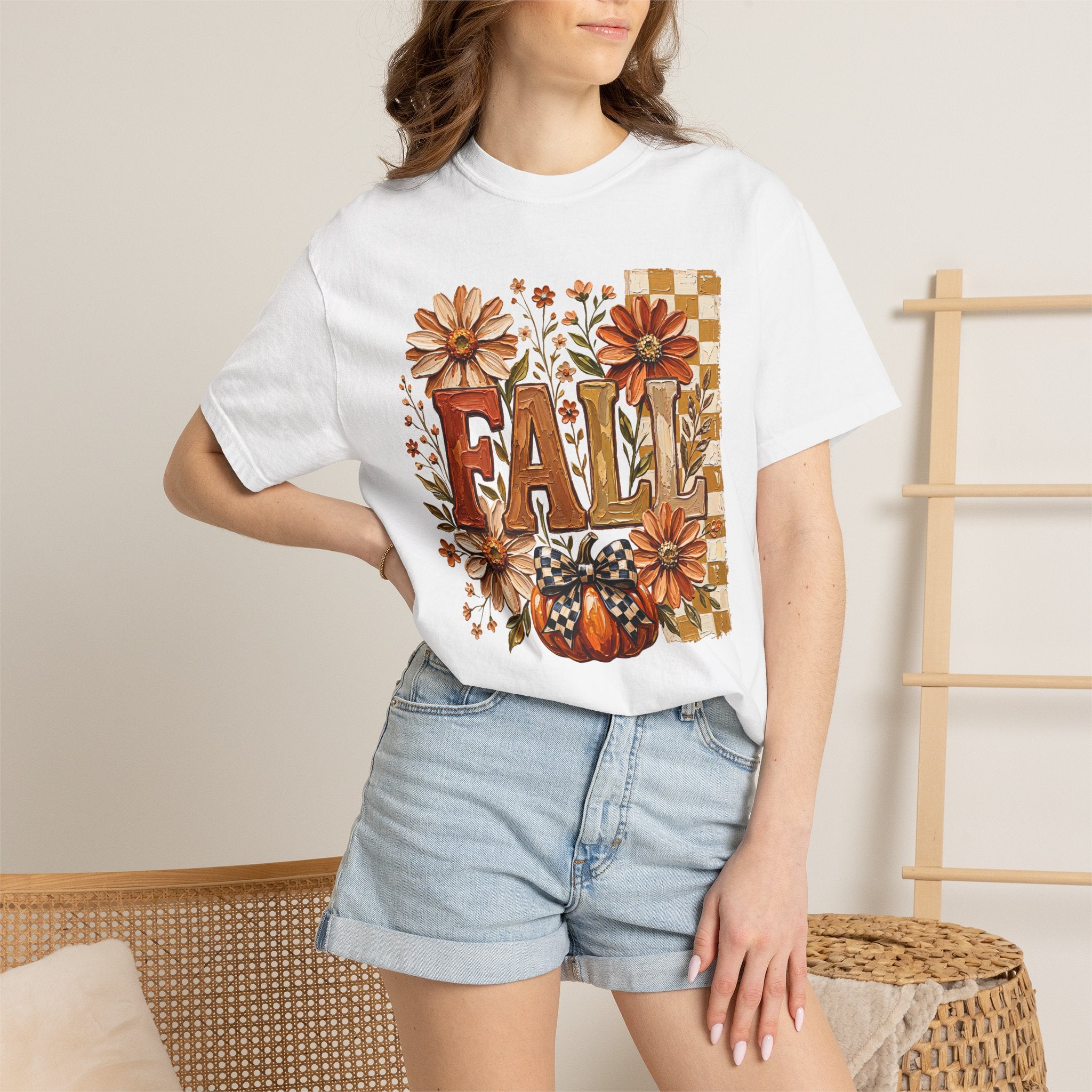 Fall Floral Pumpkin T-Shirt — Rustic Autumn Graphic Tee. Midnight Eye, LLC