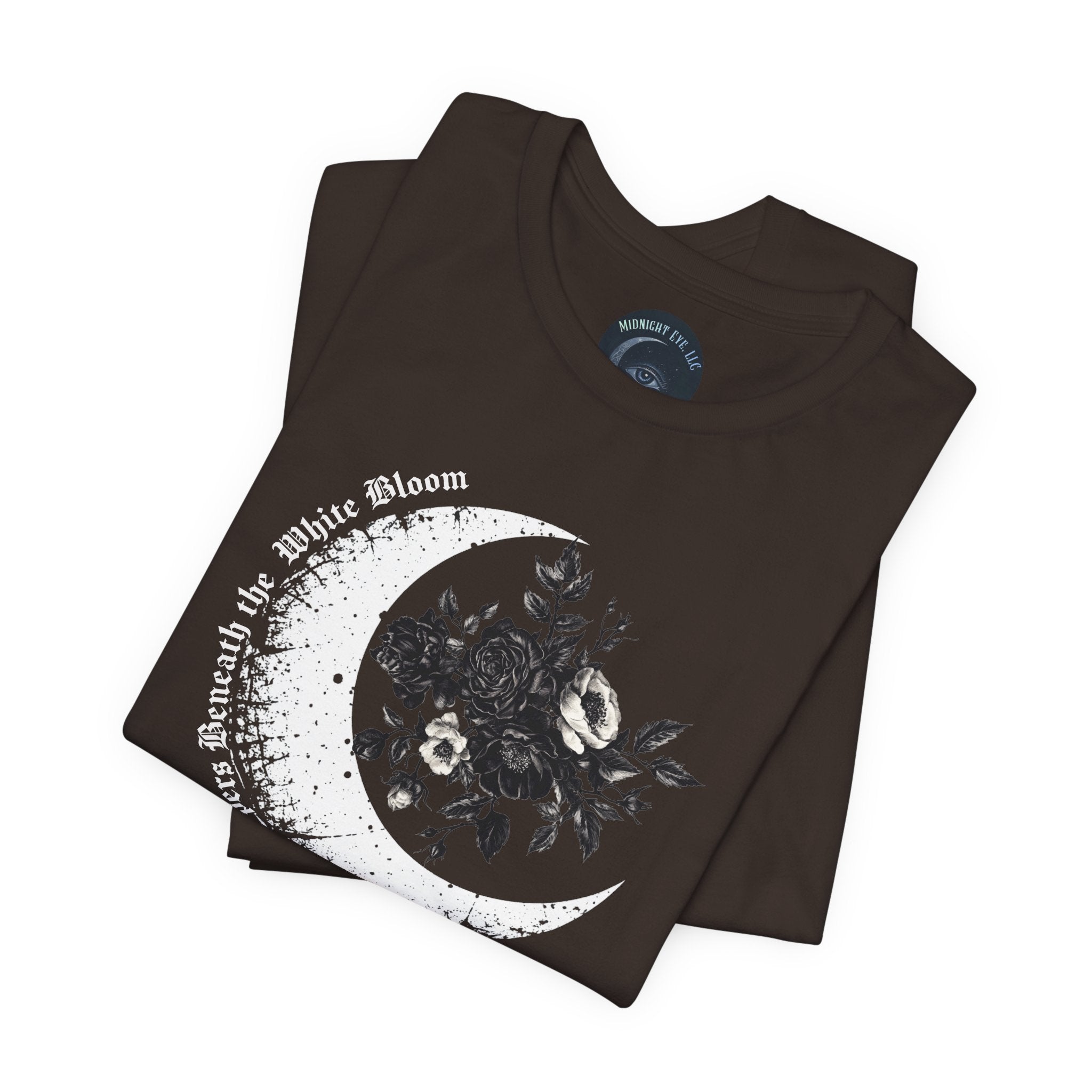 Moonflower Moon Tee — Floral Crescent Moon Graphic T-Shirt - Gothic Moon & Flowers Tee - Midnight Eye, LLC