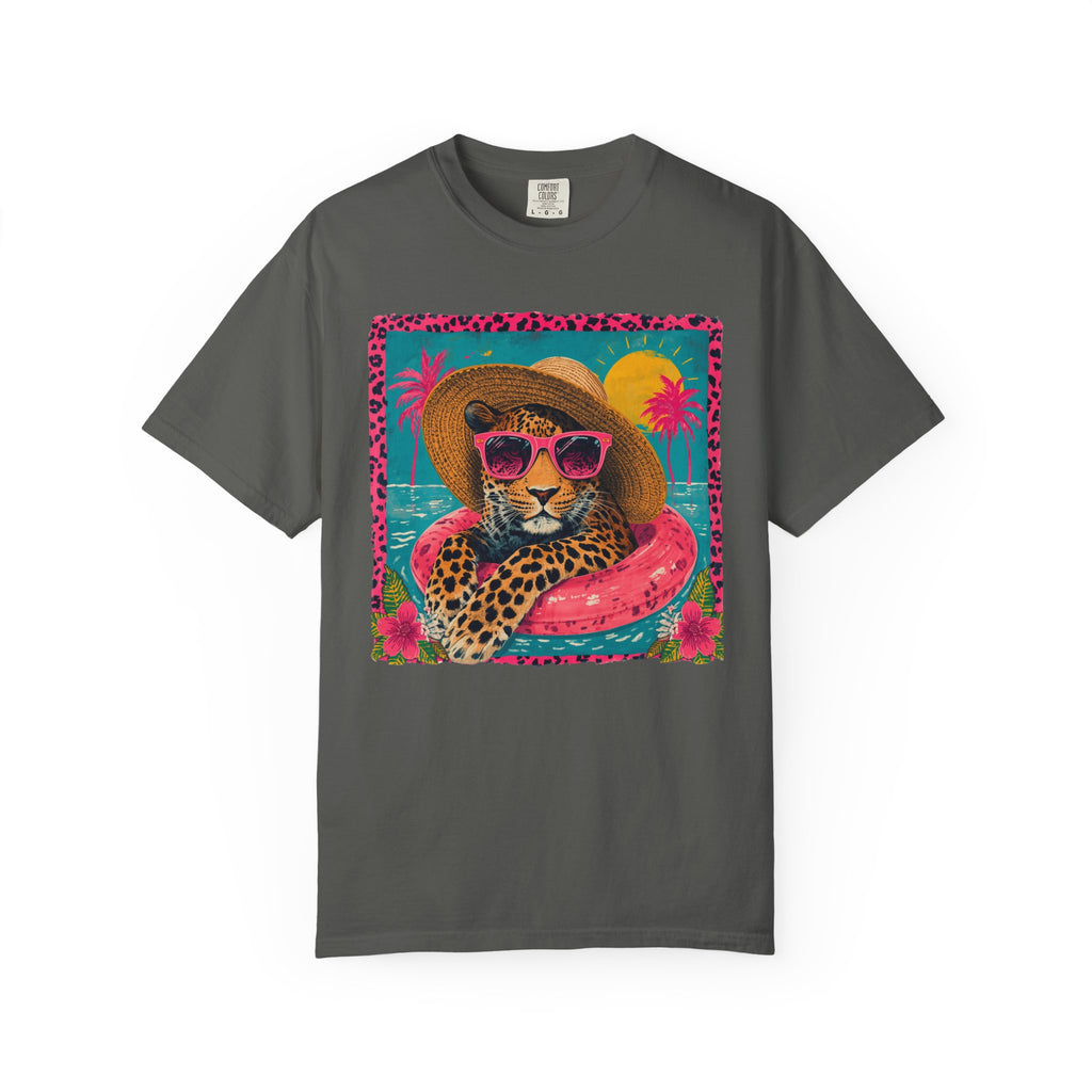 T-Shirt — Tropical Leopard in Sunglasses Summer Graphic - Sassy Vacation T-Shirt. Midnight Eye, LLC.