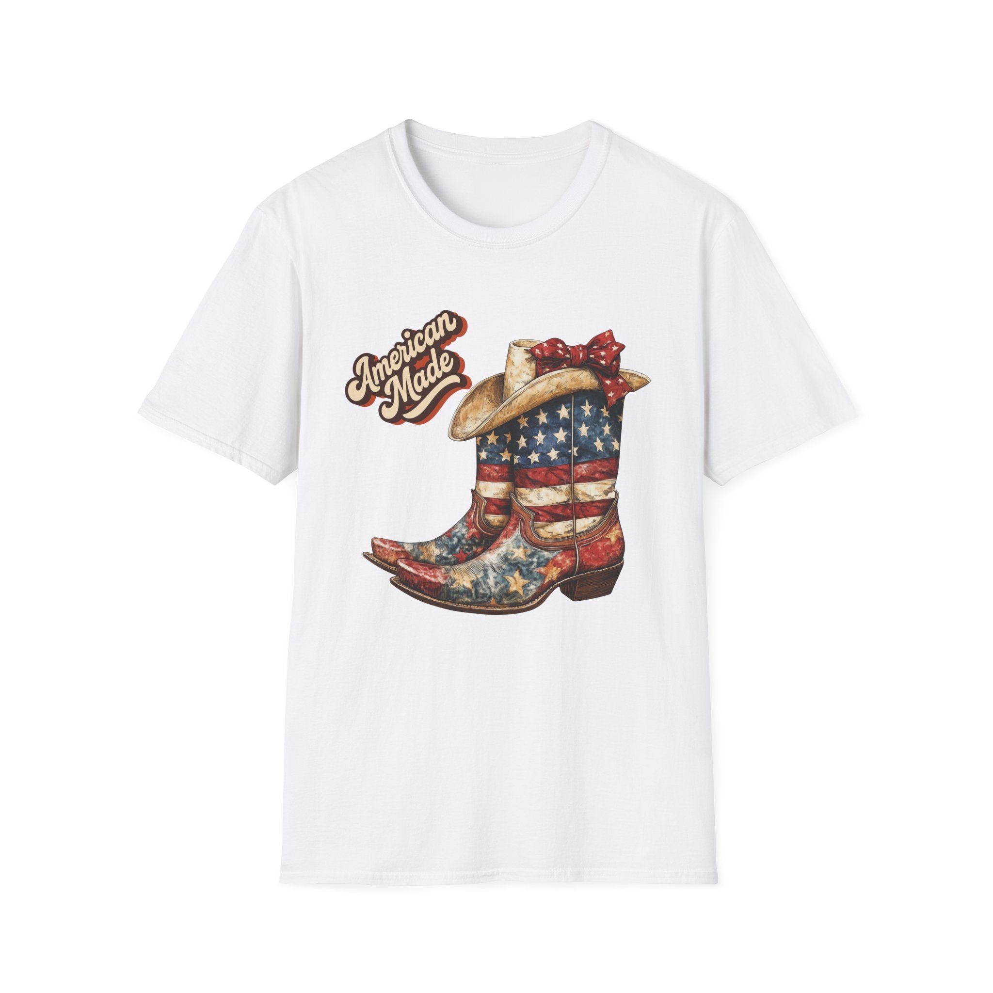 American Made Flag Girl Boots T-Shirt - Vintage Cowgirl Boots - Vintage Tee - Midnight Eye, LLC