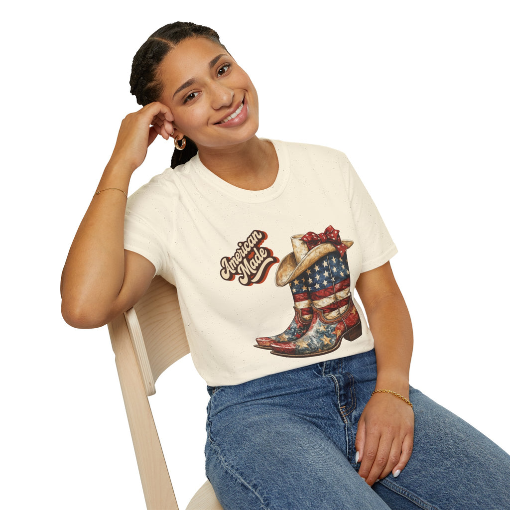American Made Flag Girl Boots T-Shirt - Vintage Cowgirl Boots - Vintage Tee - Midnight Eye, LLC