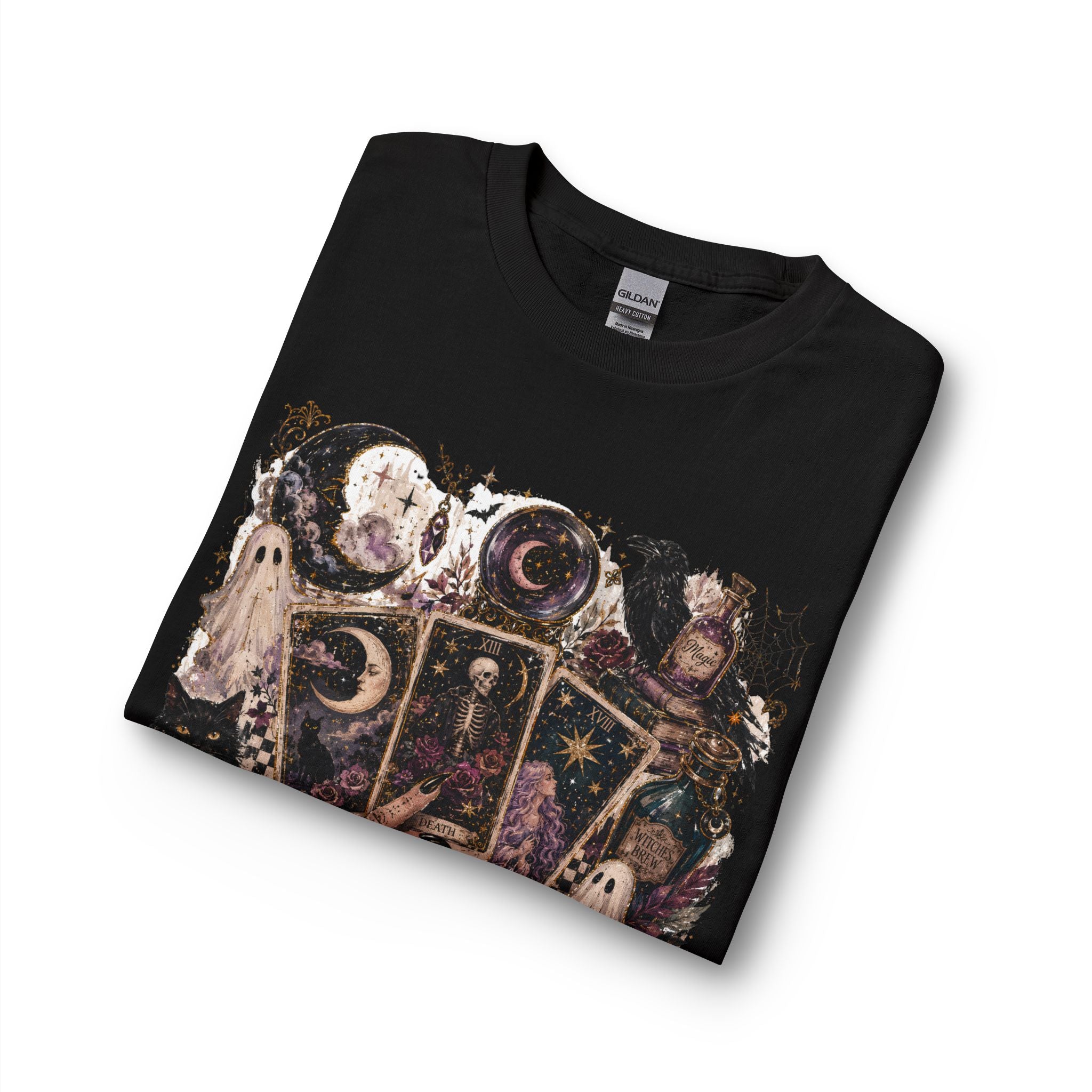 Halloween Tarot Long Sleeve Tee — Ghosts, Pumpkins & Tarot Cards Graphic Tee. Midnight Eye, LLC