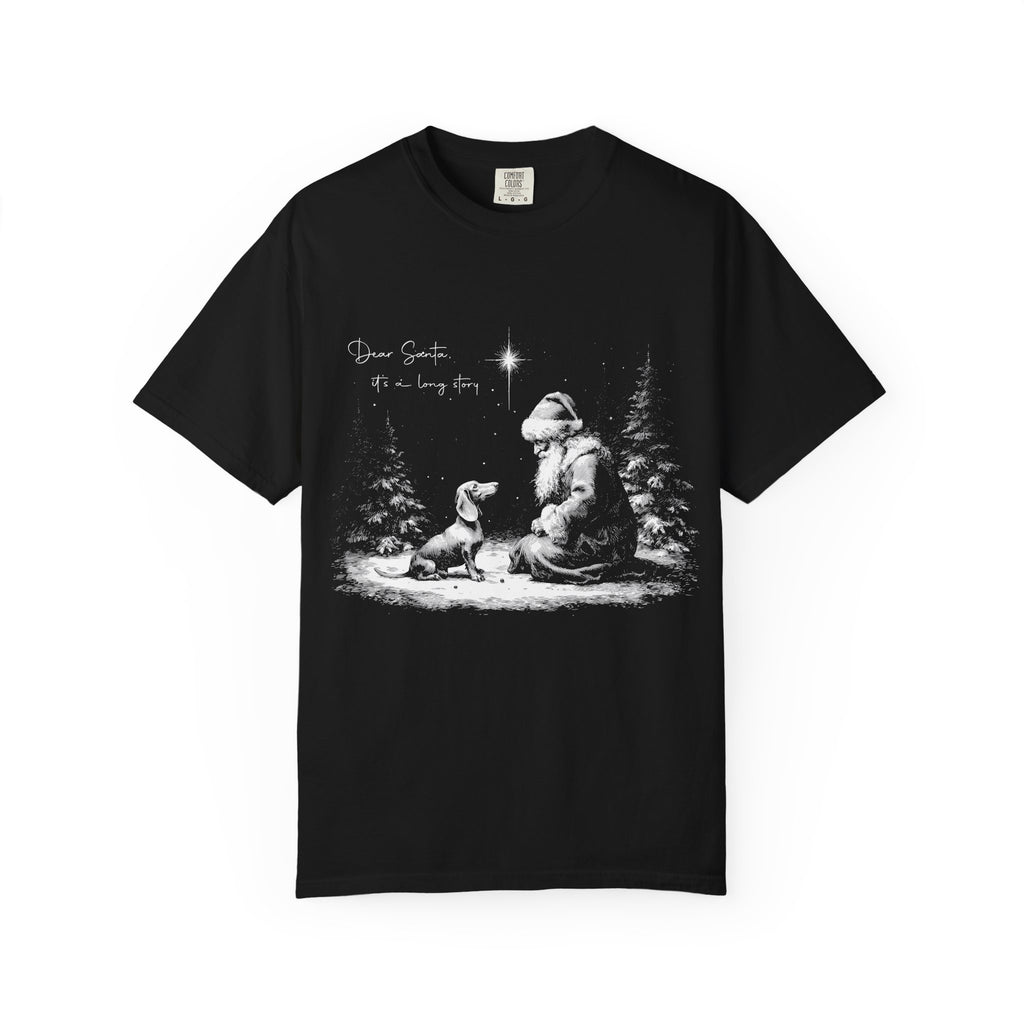 Santa & Dog Christmas T‑Shirt — "Dear Santa I’ve Been Good" Holiday Tee