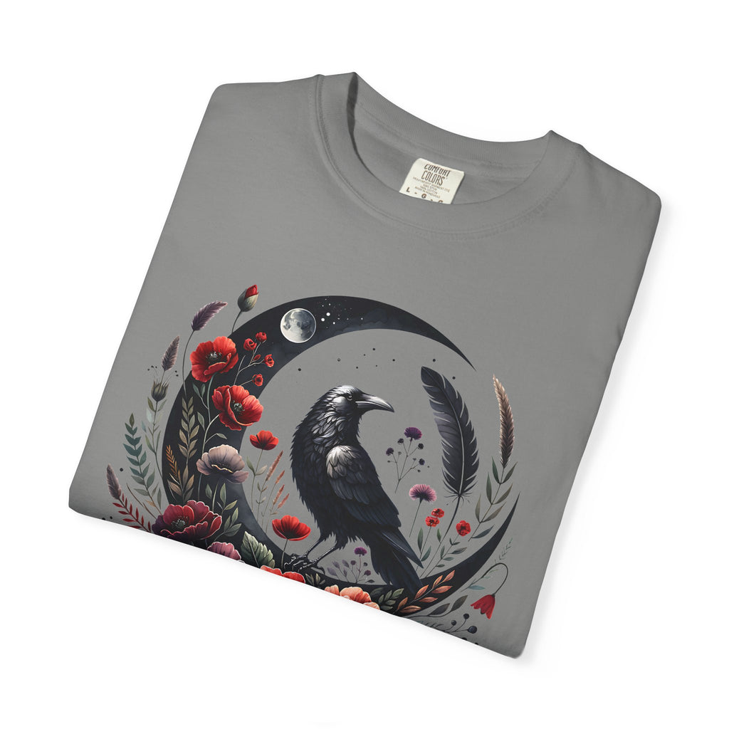 Moon Raven Floral T-Shirt — "Midnight Bloom" Graphic Tee - Mystical Moon Tee - Dark Aesthetic T-Shirt