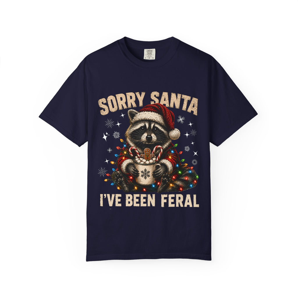Sorry Santa I've Been Feral Cute Raccoon Christmas T-Shirt - Funny Racoon Tee
