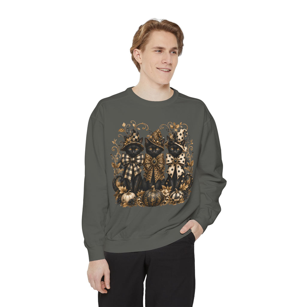 Fall Cats and Pumpkins Crewneck — Comfort Colors Unisex Fleece. Midnight Eye, LLC