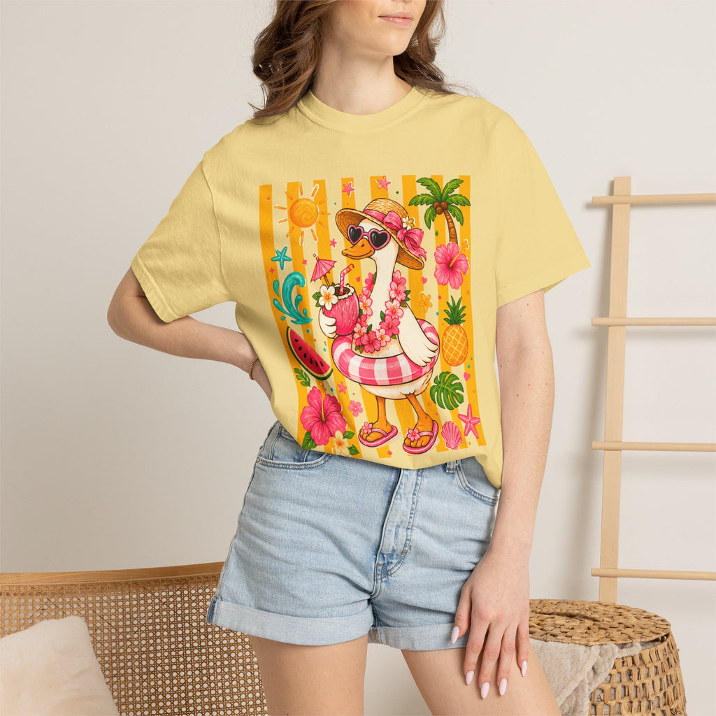 Silly Goose & Flamingo Tropical Beach Tee — Summer Vacation Shirt. Midnight Eye, LLC