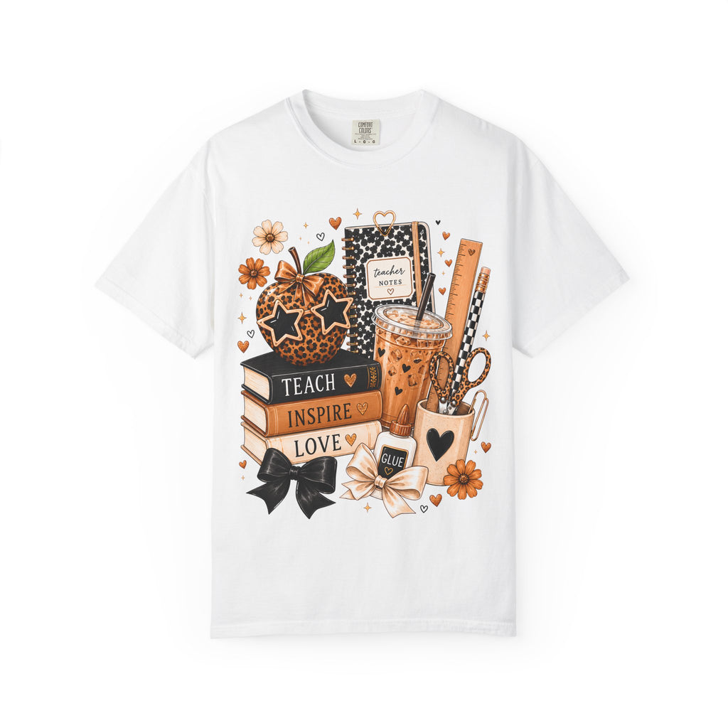 Teacher Life T‑Shirt — Teach Inspire Love Fall Apple & Coffee Graphic Tee