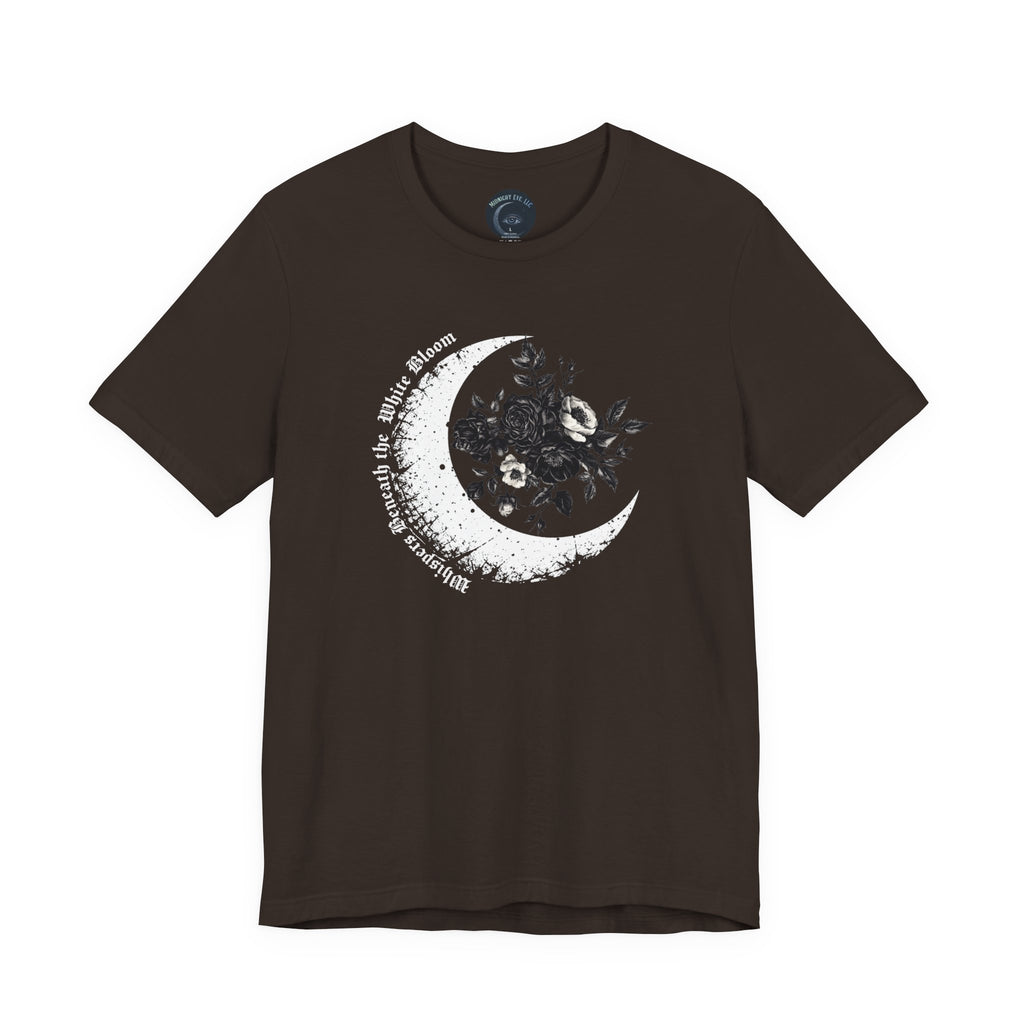 Moonflower Moon Tee — Floral Crescent Moon Graphic T-Shirt - Gothic Moon & Flowers Tee - Midnight Eye, LLC