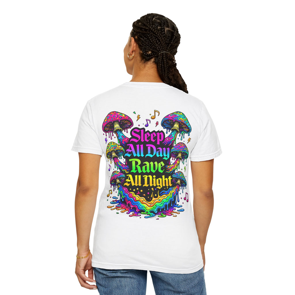 Rave Mushroom T-Shirt — “Mushroom Powered” Psychedelic Festival Tee - Midnight Eye, LLC