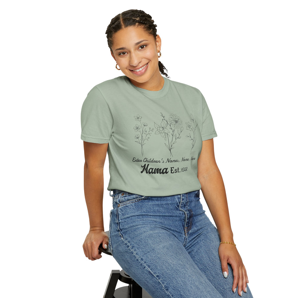 Mama Est. Personalized Floral T-Shirt — Child Name & Birth Year Tee - Midnight Eye, LLC