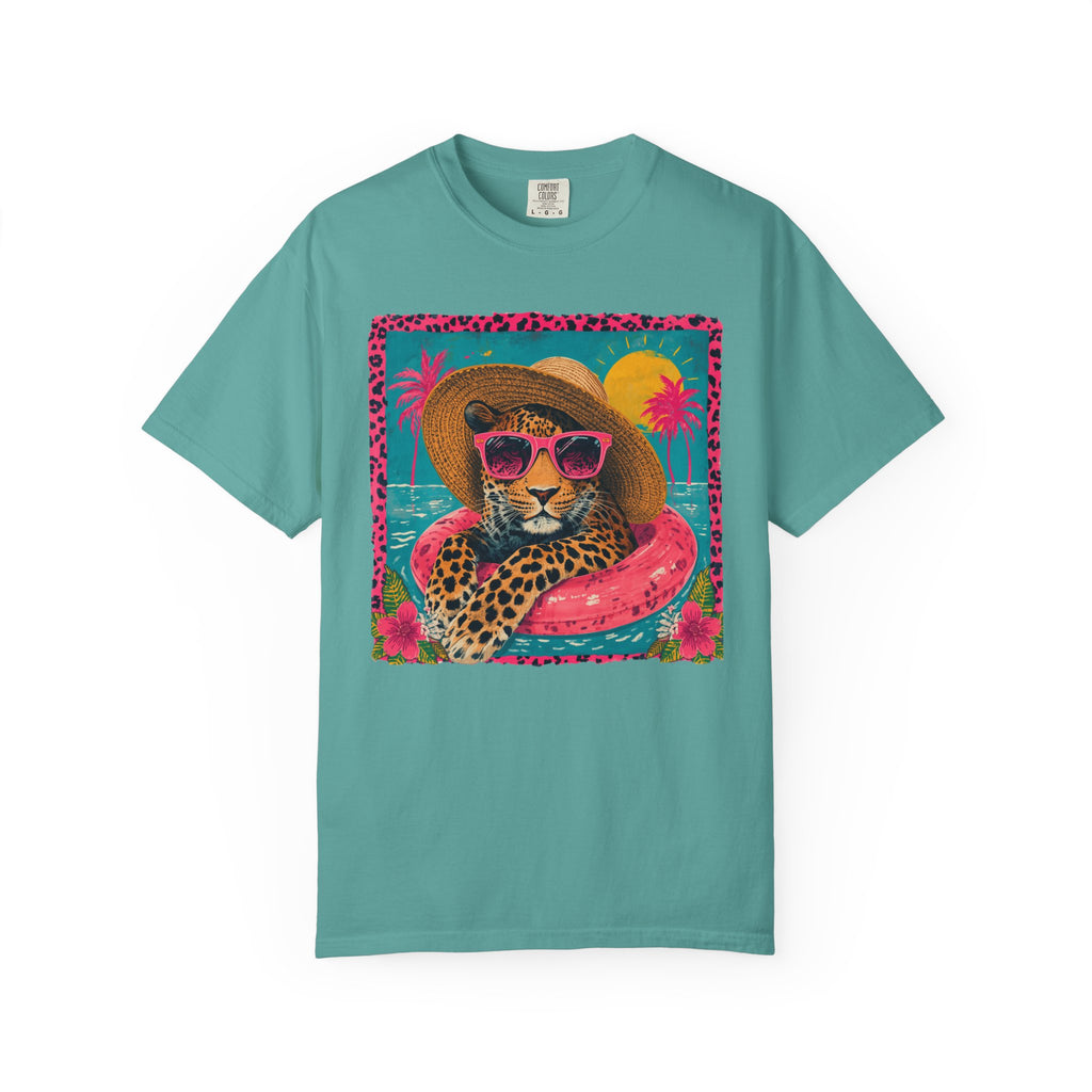 T-Shirt — Tropical Leopard in Sunglasses Summer Graphic - Sassy Vacation T-Shirt. Midnight Eye, LLC.