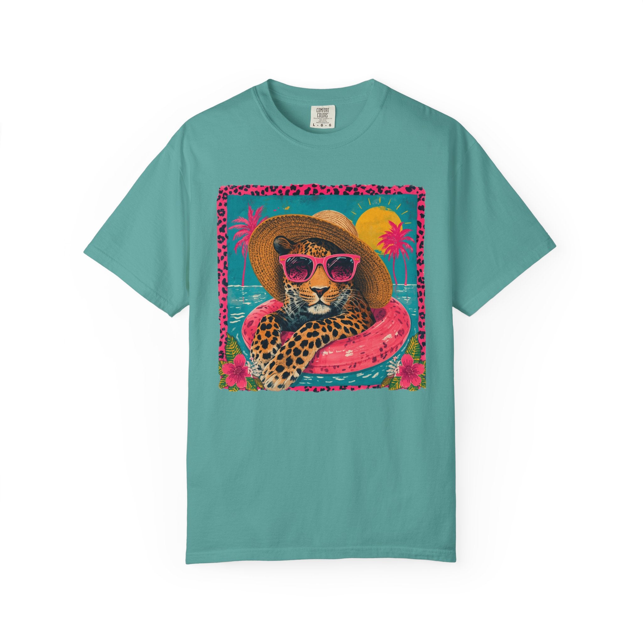T-Shirt — Tropical Leopard in Sunglasses Summer Graphic - Sassy Vacation T-Shirt. Midnight Eye, LLC.