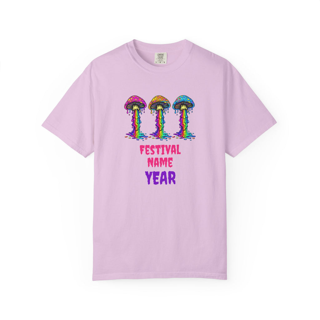 Personalized Rave Mushroom T-Shirt – Festival Tee. Enter Text and Year of Your Festival - Midnight Eye, LLC