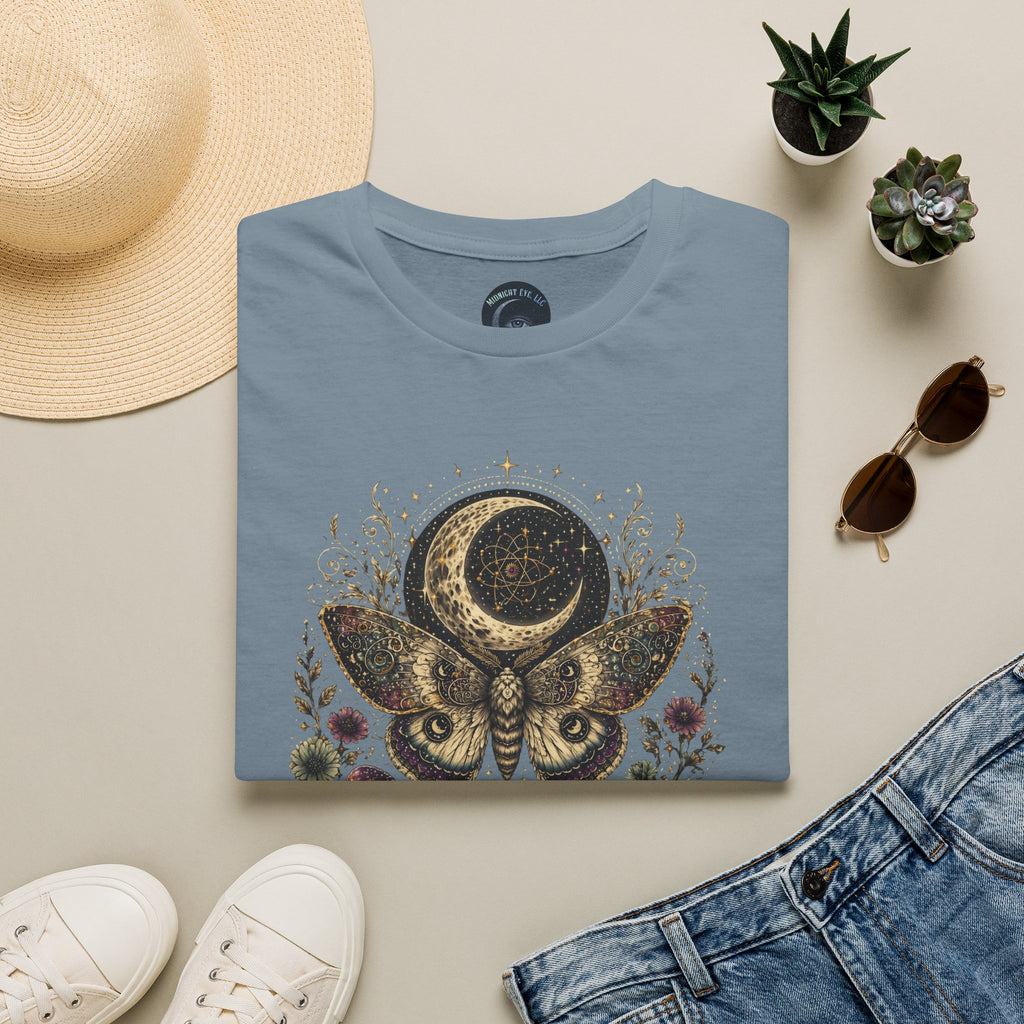 Mystic Moon Moth T-Shirt — Celestial Moth & Crescent Moon Graphic Tee - Midnight Eye, LLC
