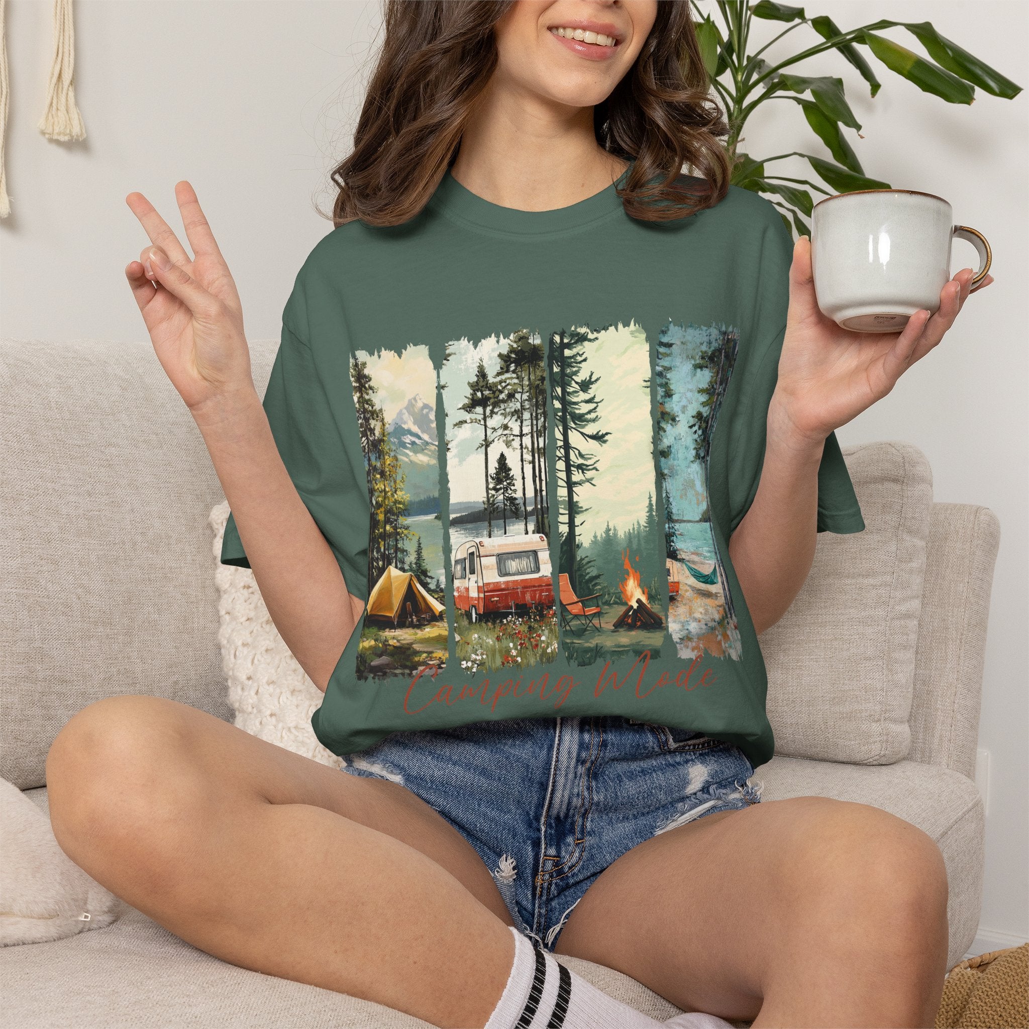 Camping Vibes T-Shirt — 'Camping Mode' Scenic Camper Retro Graphic Tee - Family Adventure Tee - Outdoor Tee. Midnight Eye, LLC