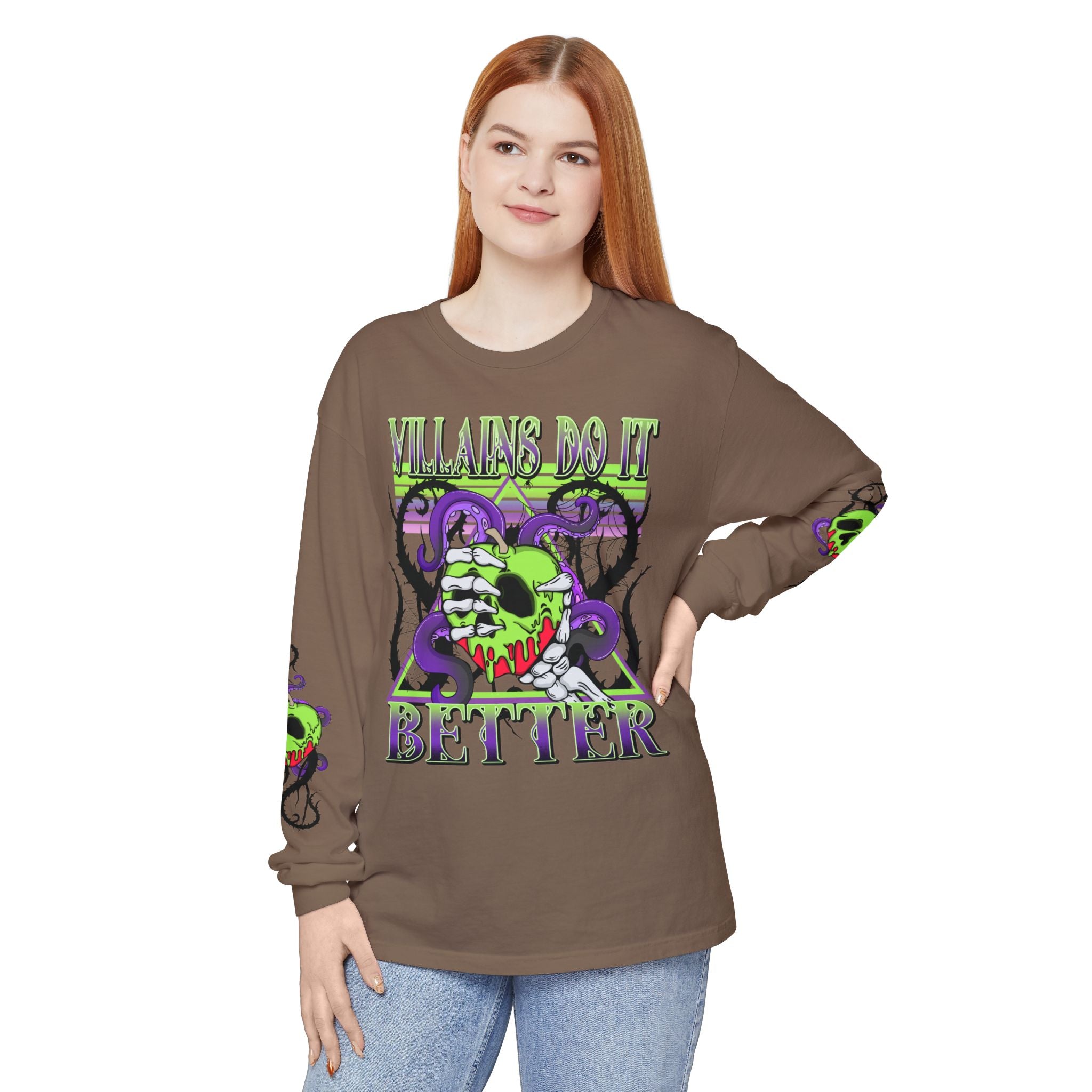 Villains Do It Better Long Sleeve Tee - Halloween Villains Graphic T-Shirt. Midnight Eye, LLC