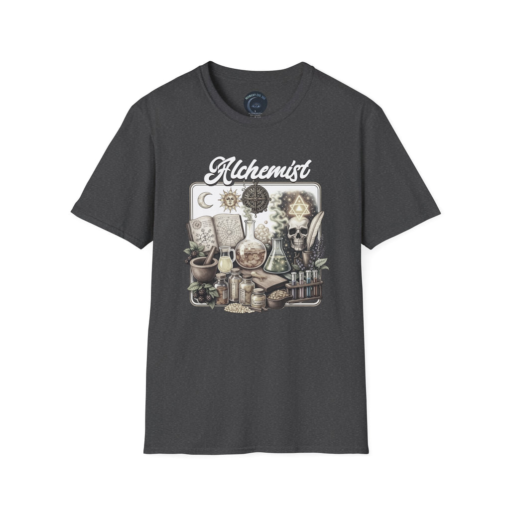 Alchemist Graphic T-Shirt — Vintage Apothecary Potion & Skull Design - Mystical Tee - Midnight Eye, LLC