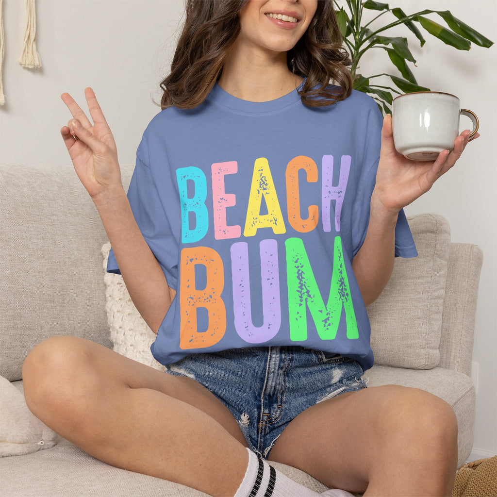 Beach Bum Summer T-Shirt — Bright Colorful Beach Tee. Midnight Eye, LLC