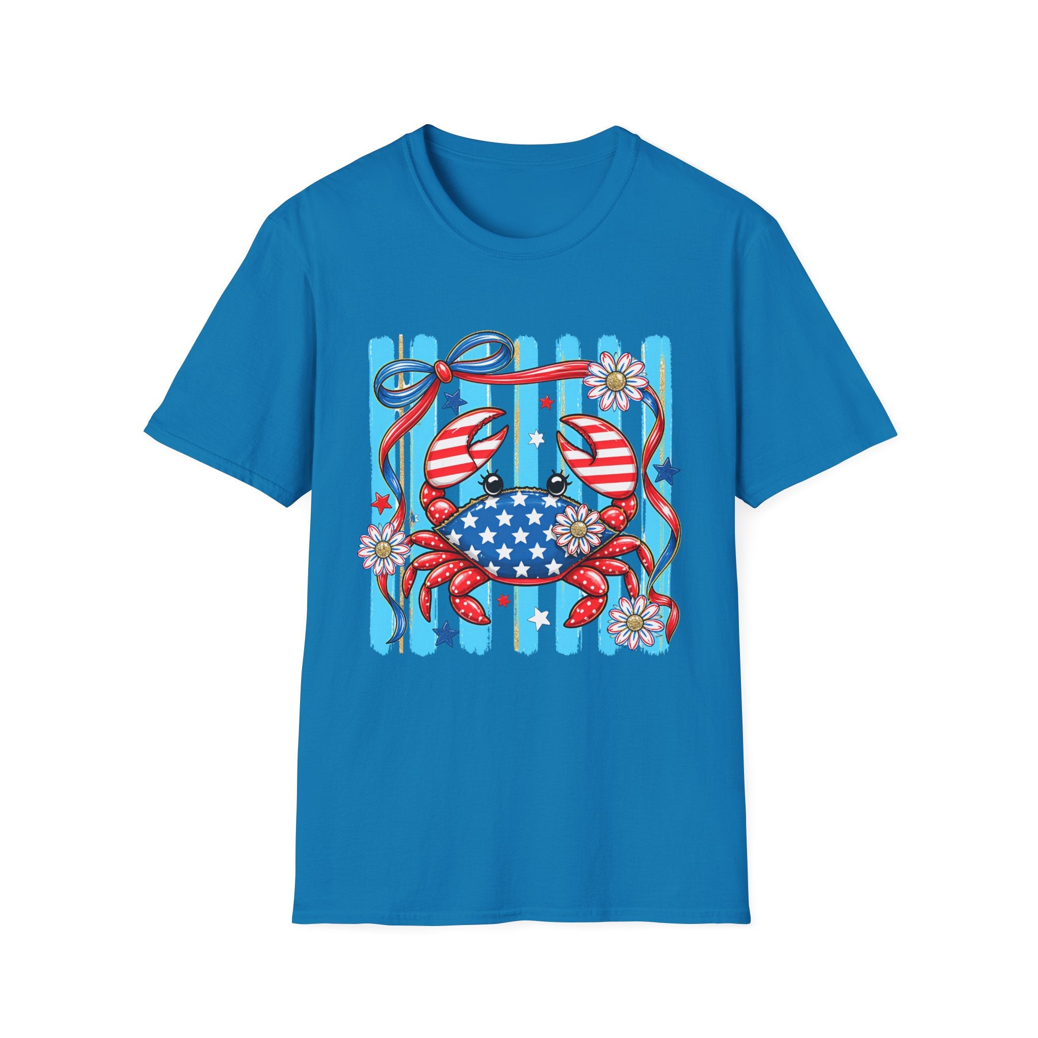 Patriotic Crab T-Shirt — American Flag Red White Blue Beach Tee Patriotic Crab T-Shirt — Preppy Cute and Funny Crab Tee. Midnight Eye, LLC.