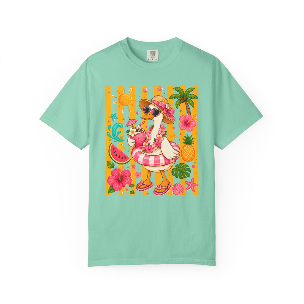 Silly Goose & Flamingo Tropical Beach Tee — Summer Vacation Shirt. Midnight Eye, LLC