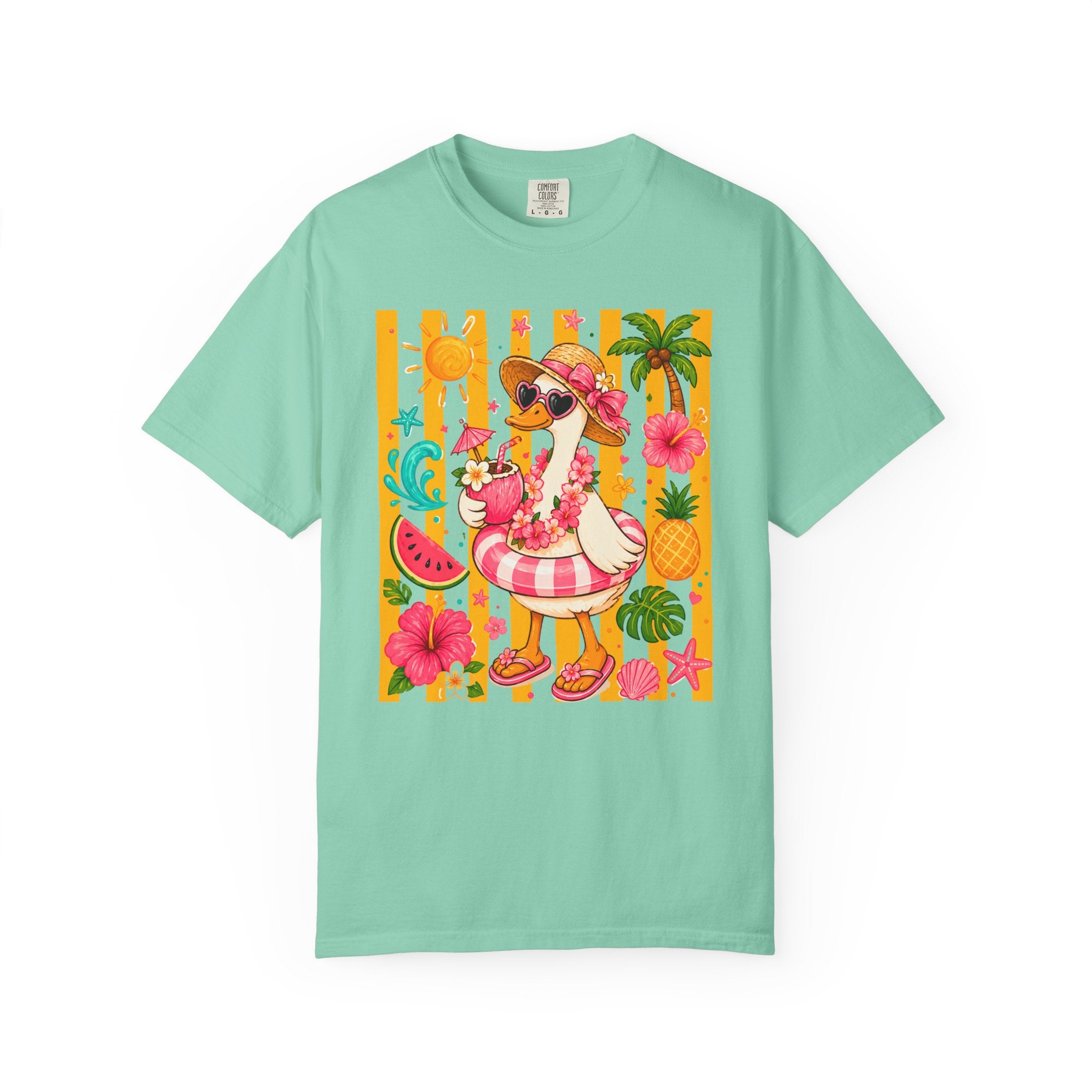 Silly Goose & Flamingo Tropical Beach Tee — Summer Vacation Shirt. Midnight Eye, LLC