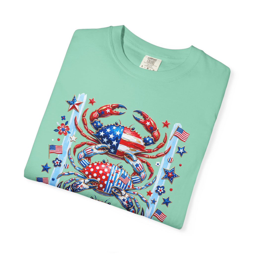 Patriotic Crab T-Shirt — Red White Blue Fourth of July Tee - Faux Brushstroke Graphic Tee - Midnight Eye, LLC