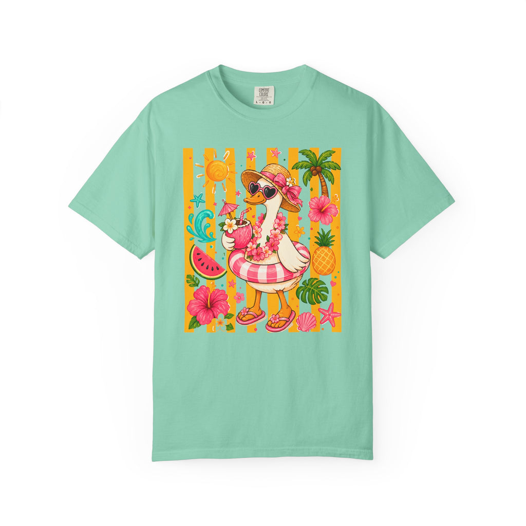 Silly Goose & Flamingo Tropical Beach Tee — Summer Vacation Shirt - Midnight Eye, LLC
